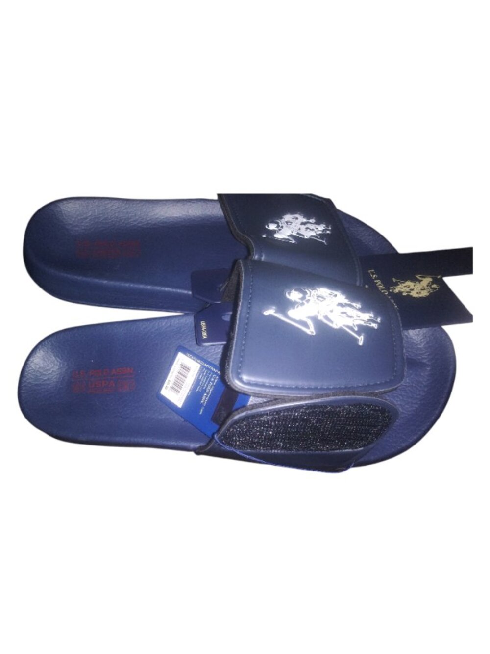 Us Polo Assn slippers adjustable fit.
